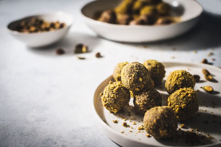 Energy bites dusted with crushed pistachios